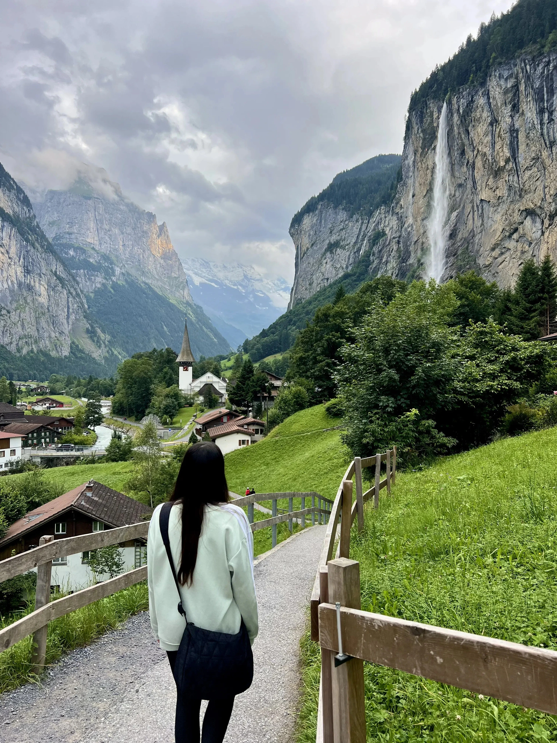 Lauterbrunnen Valley with waterfalls cascading down cliffs