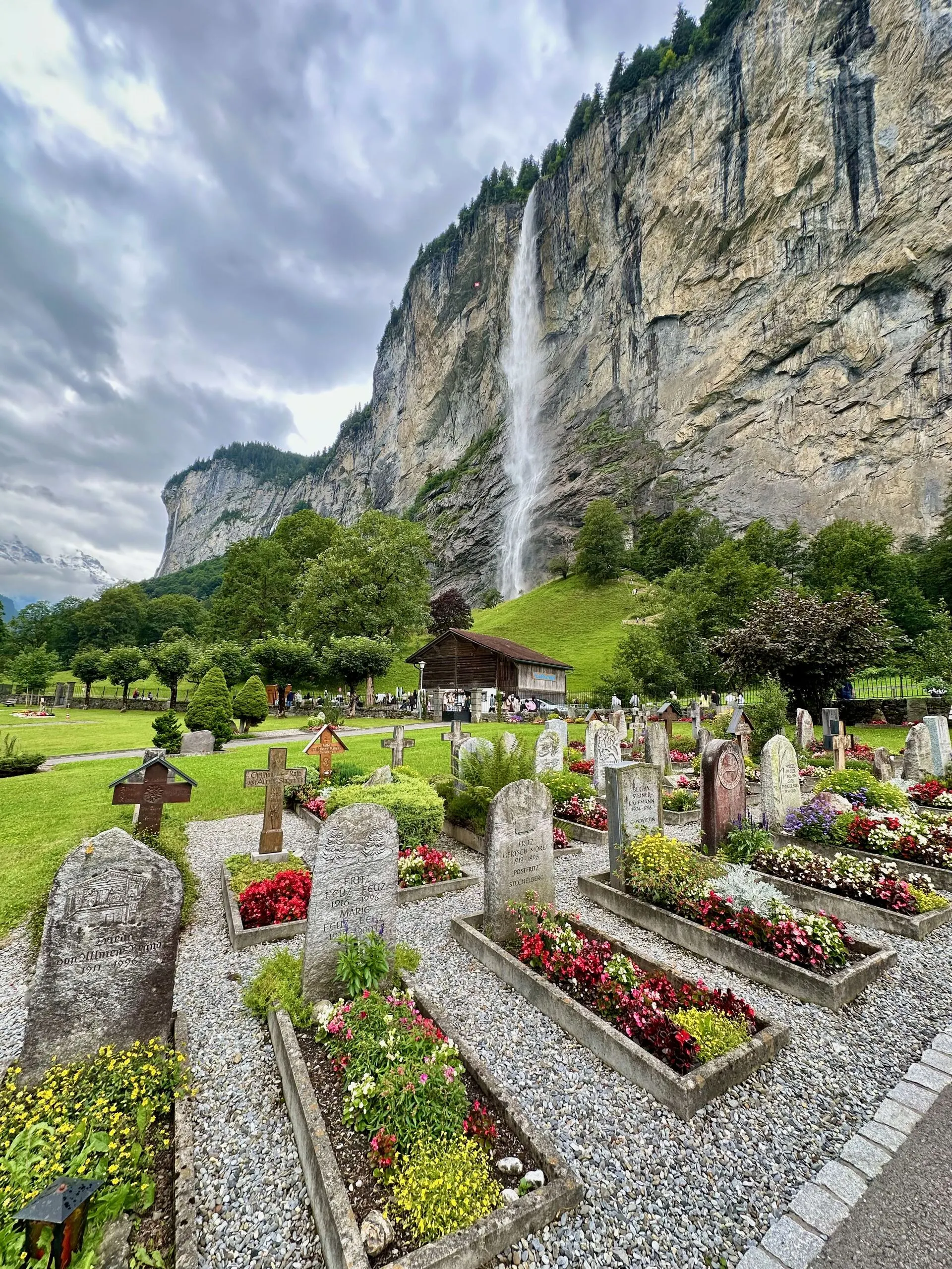 Lauterbrunnen Valley with waterfalls cascading down cliffs
