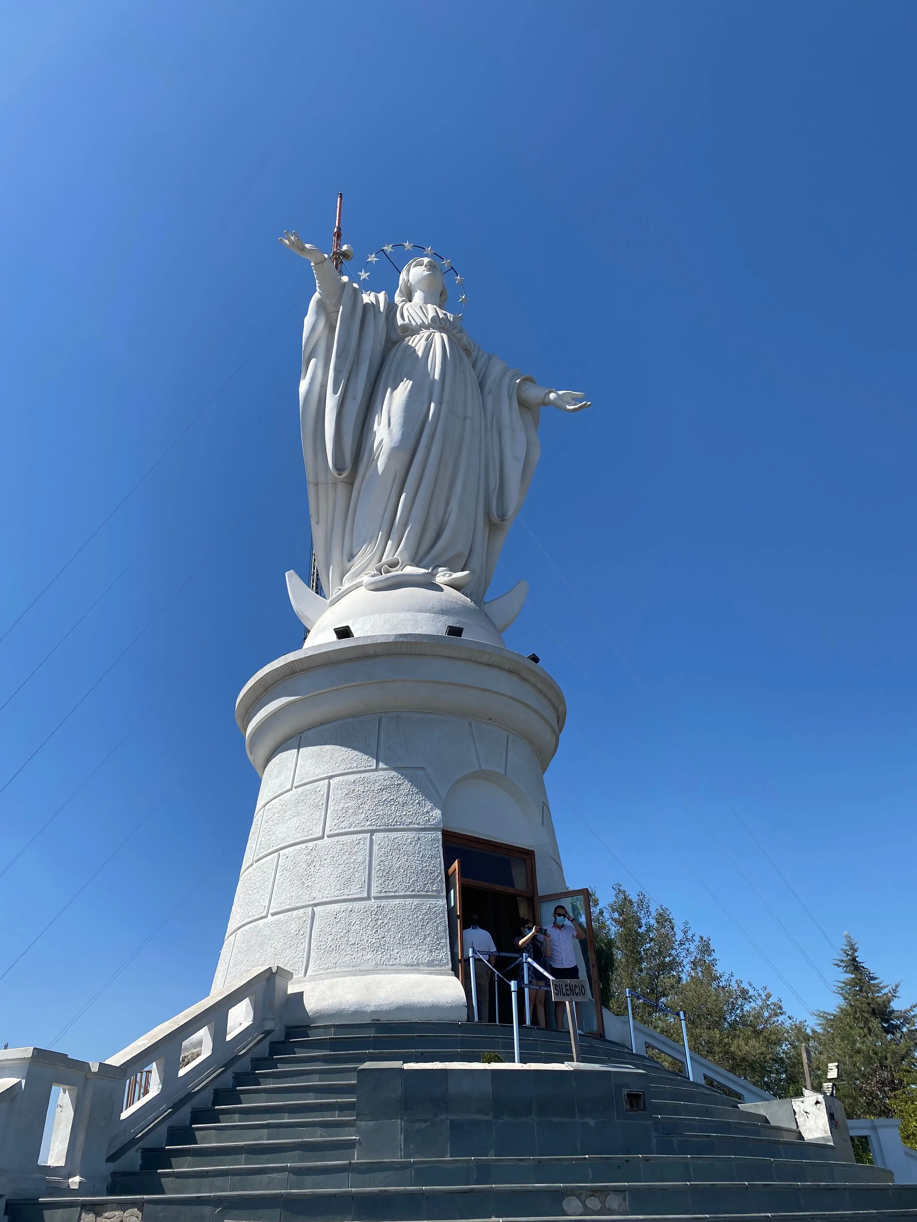 Cerro San Cristóbal panoramic city views with Virgin Mary statue overlooking Santiago