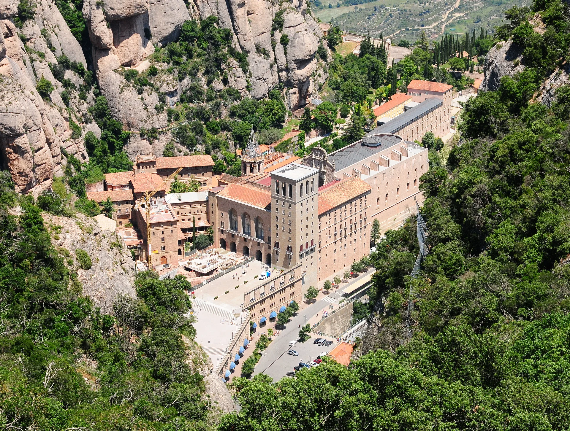 The Montserrat abbey and basilica set against the serrated mountain peaks near Barcelona