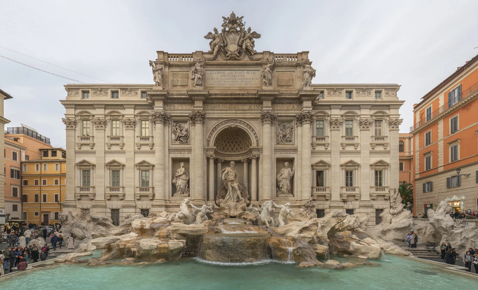The Baroque Trevi Fountain in Rome with Neptune at its center