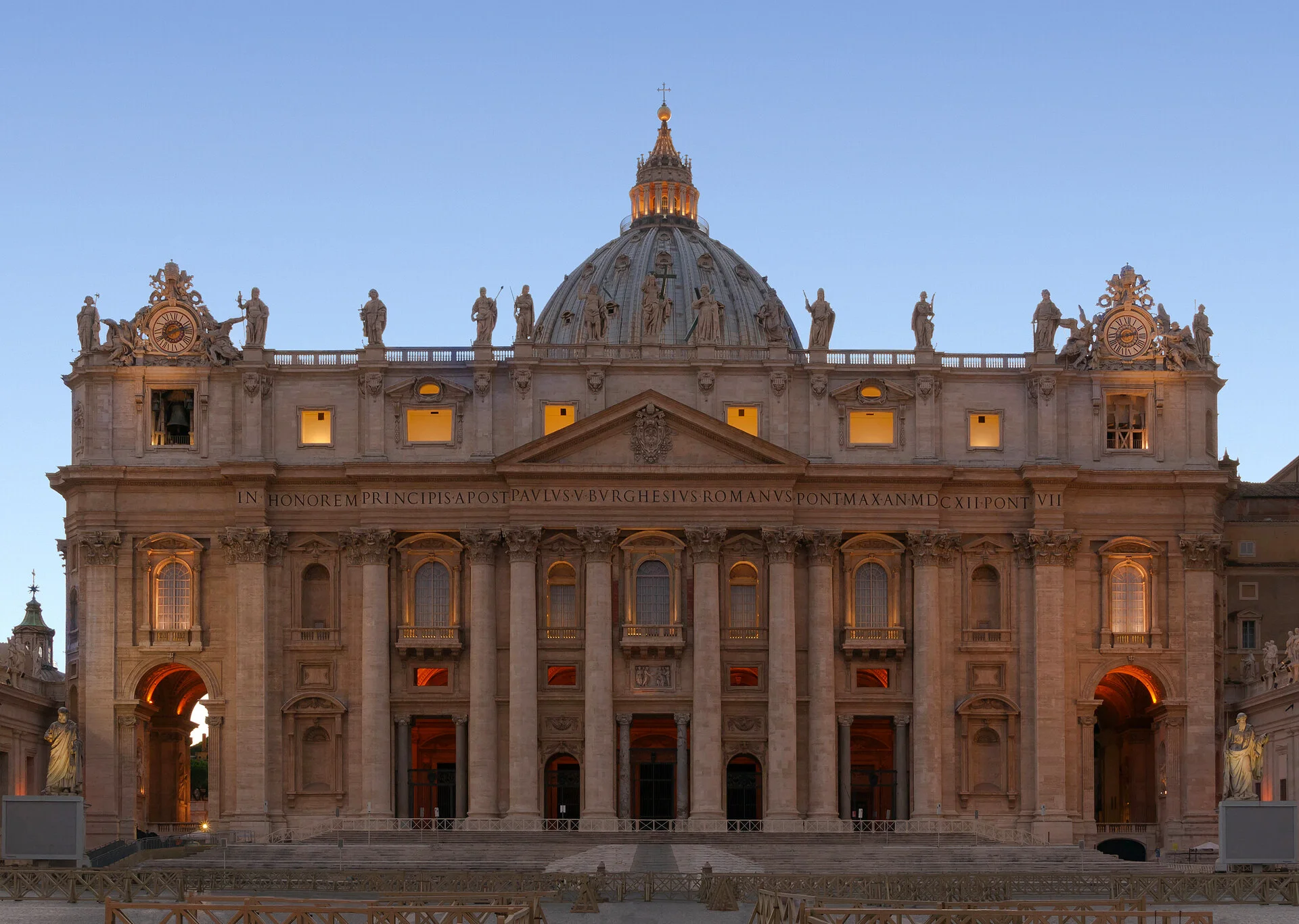 St. Peter's Basilica and its dome at blue hour in Vatican City, Rome