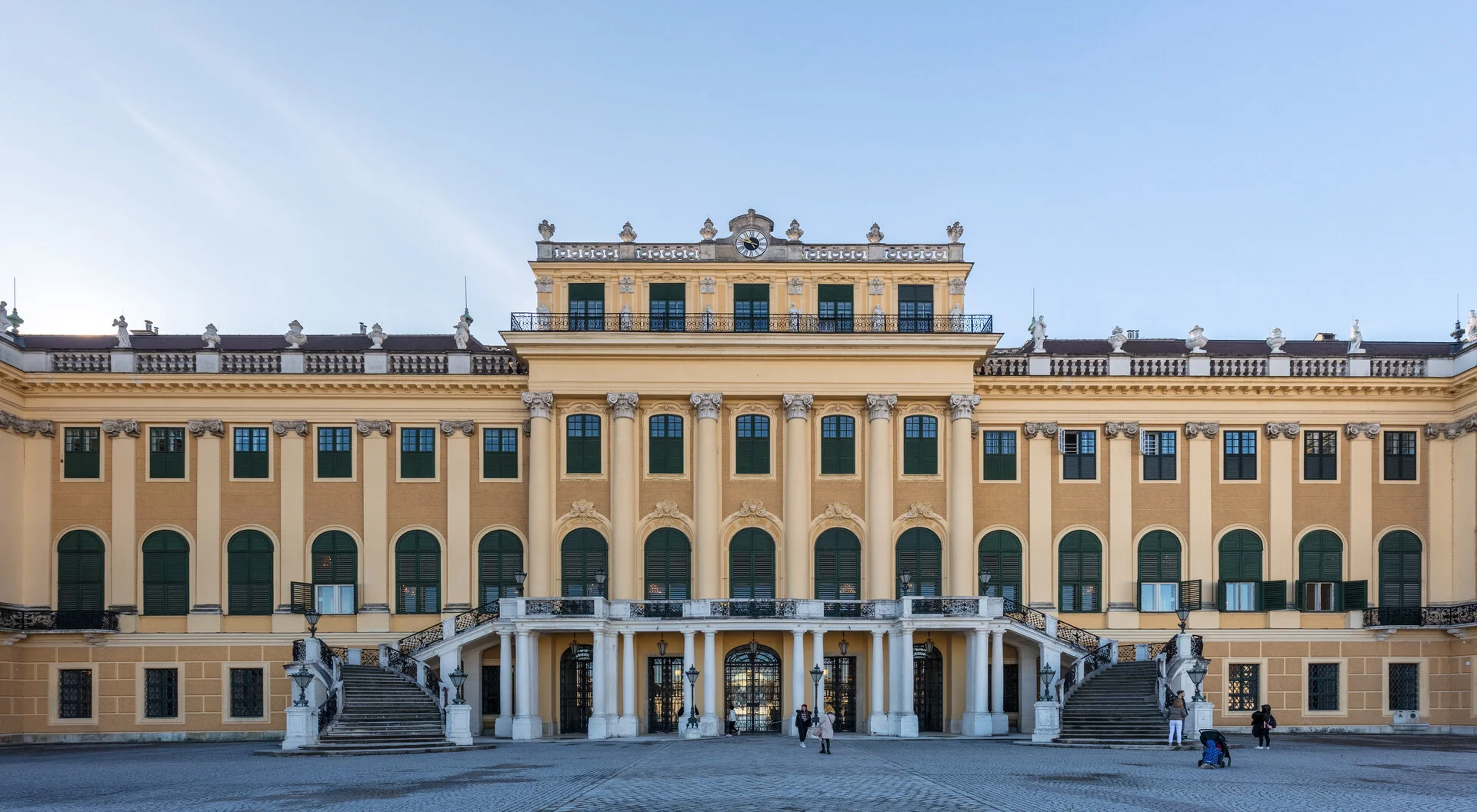Schonbrunn Palace in Vienna with its iconic yellow facade and manicured gardens