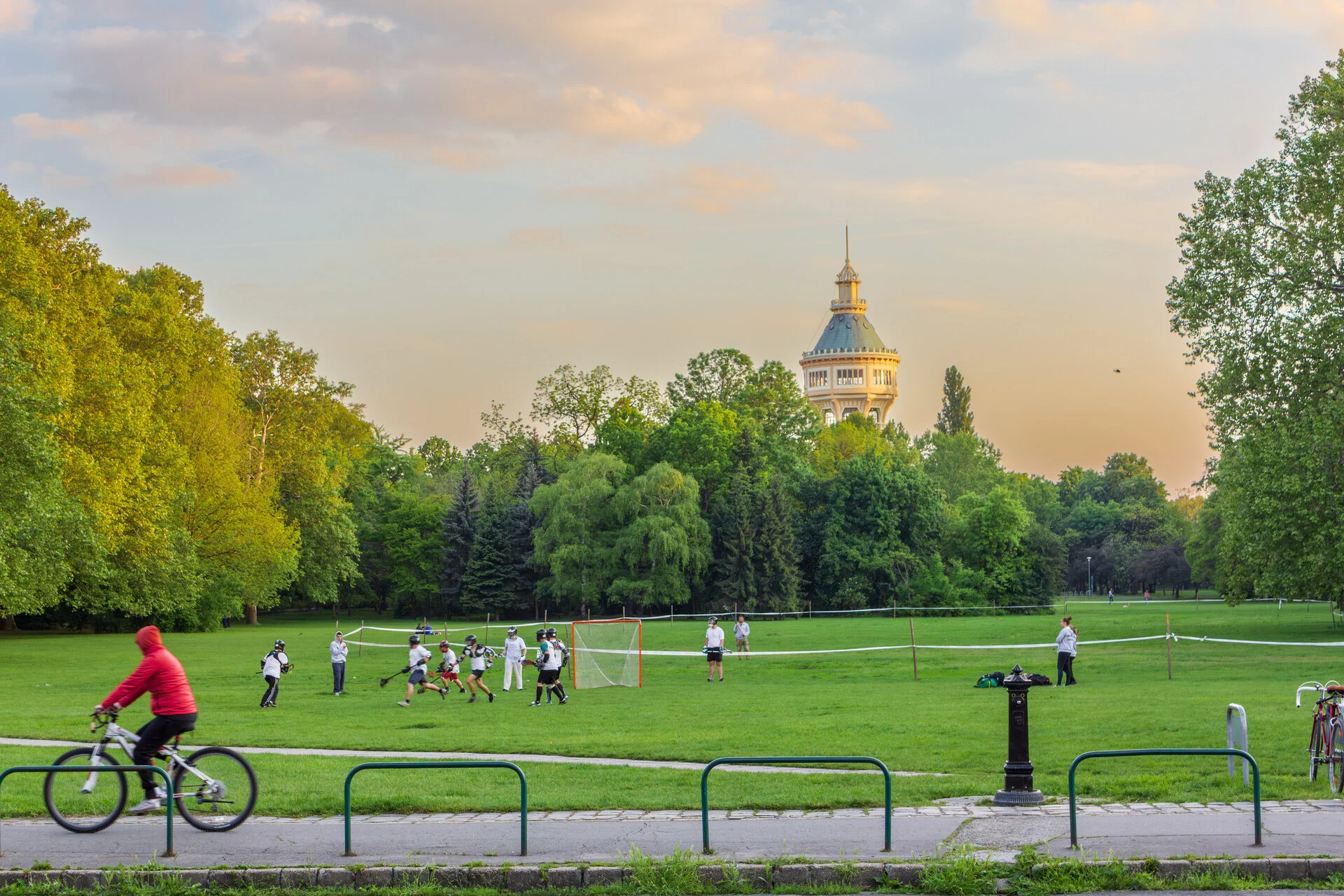 Tree-lined parkland and walking paths on Margaret Island beside the Danube in Budapest